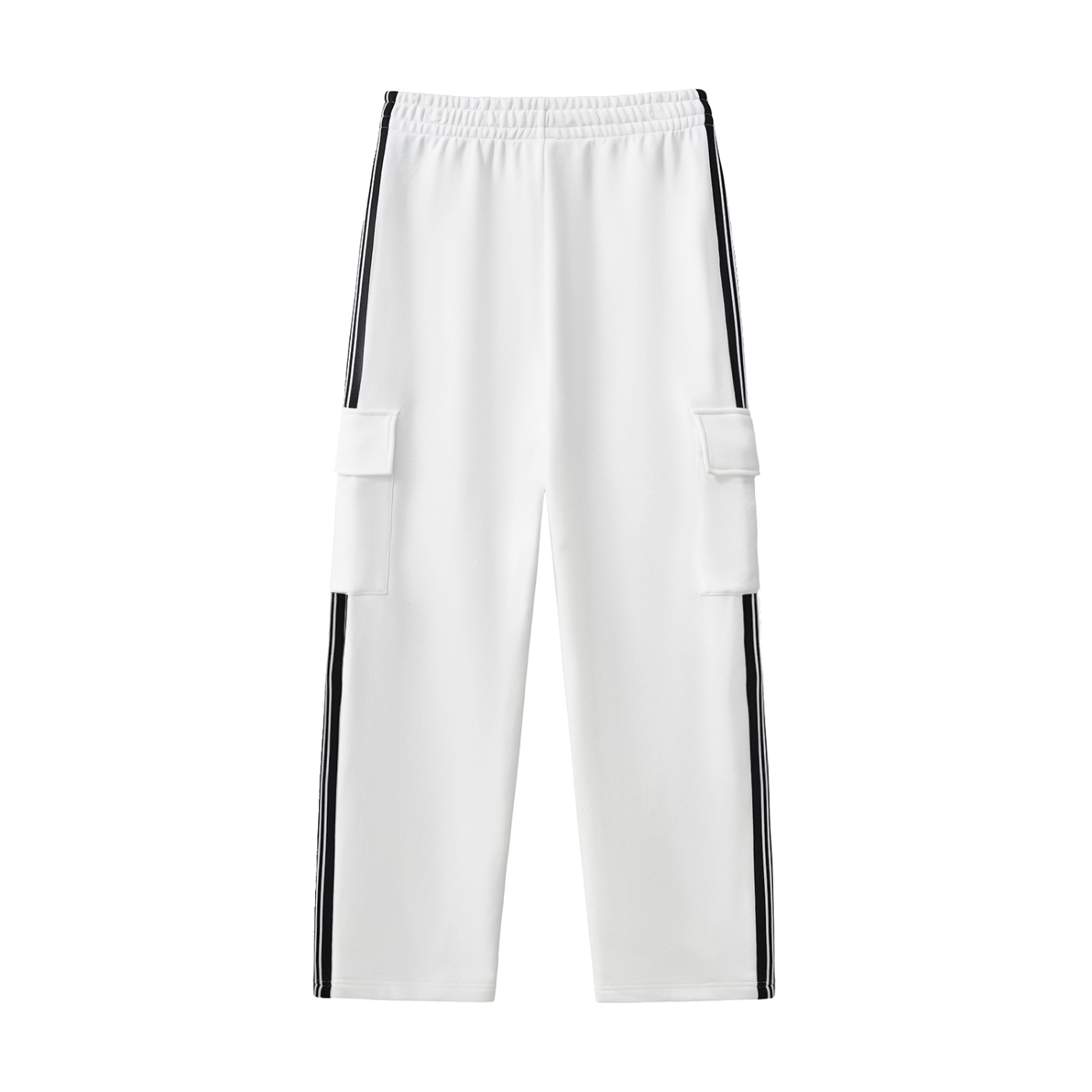 Side Stripe White Straight-Leg Pants