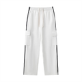 Side Stripe White Straight-Leg Pants