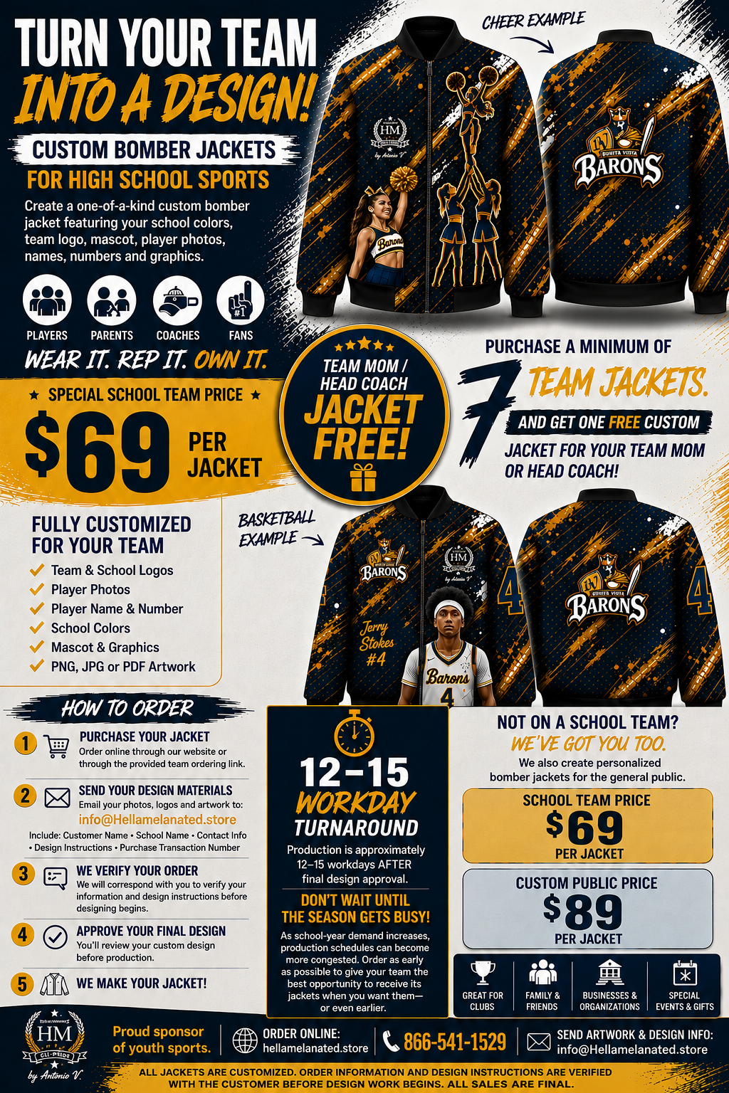 F.R. Custom Bomber Jacket Fan Gear - See flyer for instructions on how to submit designs for the custom jacket once the jacket is purchased.
