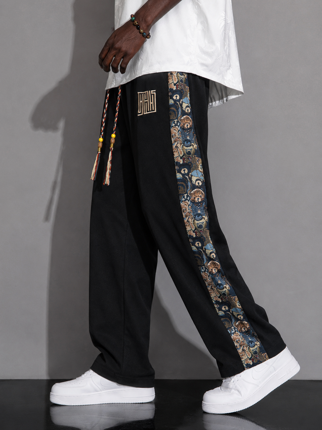 Men's Full Size Printed Side Stripe Loose Pants Plus Size