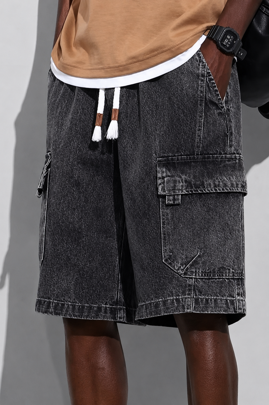 HM Men's Vintage Wash Cargo Denim Shorts